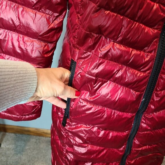 Calvin Klein Packable Lightweight Premium Down Coat Red Hooded Womens Medium - Picture 3 of 11